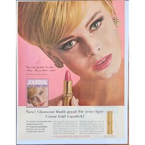 Vintage 1960s Cover Girl Lipstick Magazine Ad Pink Mod Fashion Retro Salon